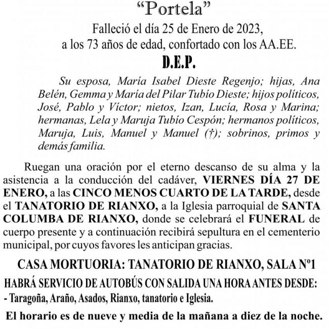 23 01 ESQUELA   José Manuel Tubío Cespón
