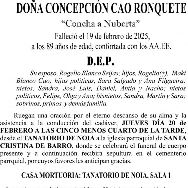 Esquela  25 Concepcion Cao Ronquete