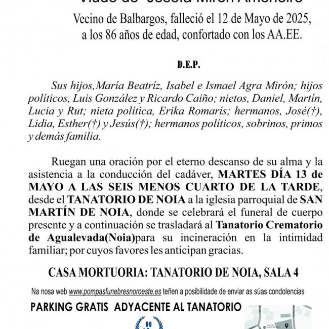 Esquela  25 MAXIMINO AGRA VILAS