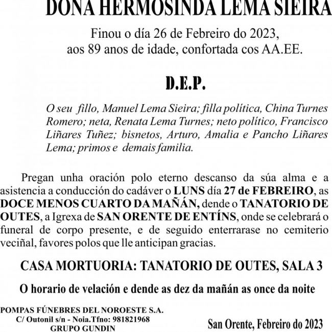 23 02 ESQUELA GALEGO  Hermosinda Lema
