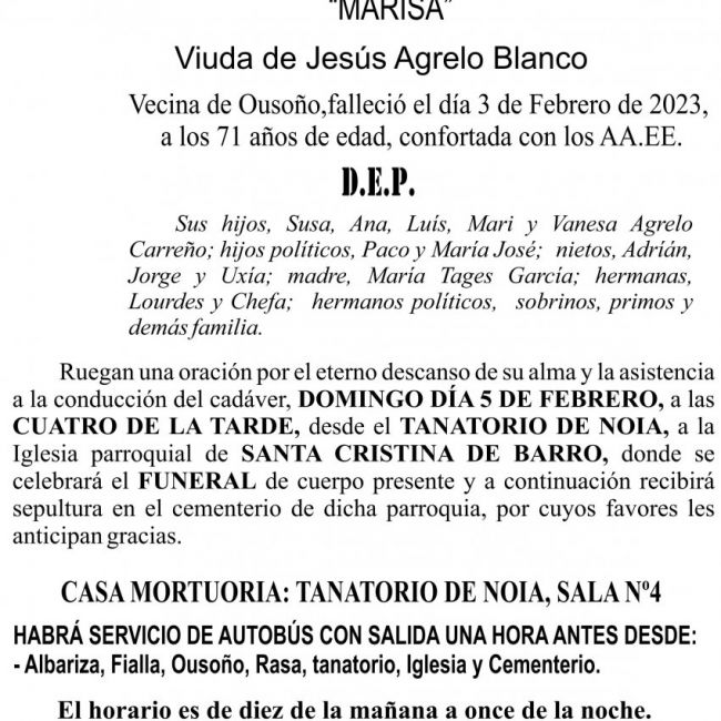 2023 ESQUELA  María del Carmen Carreño Tages(santa cristina)