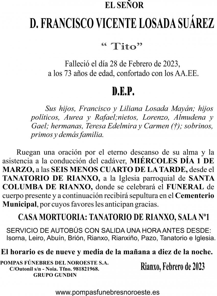 23 02 ESQUELA  Francisco Vicente Losada Suárez