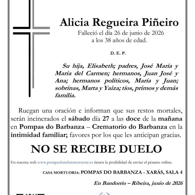 ESQUELA joven Alicia Regueira Piñeiro
