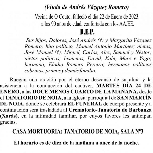 23 01 ESQUELA Dolores Romero Pereira