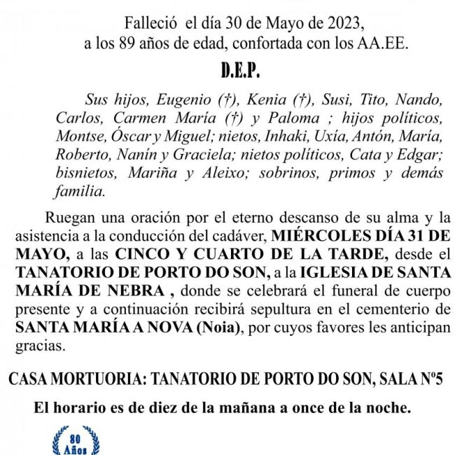 23 05 ESQUELA   Mª Carmen Rodríguez Rodríguez