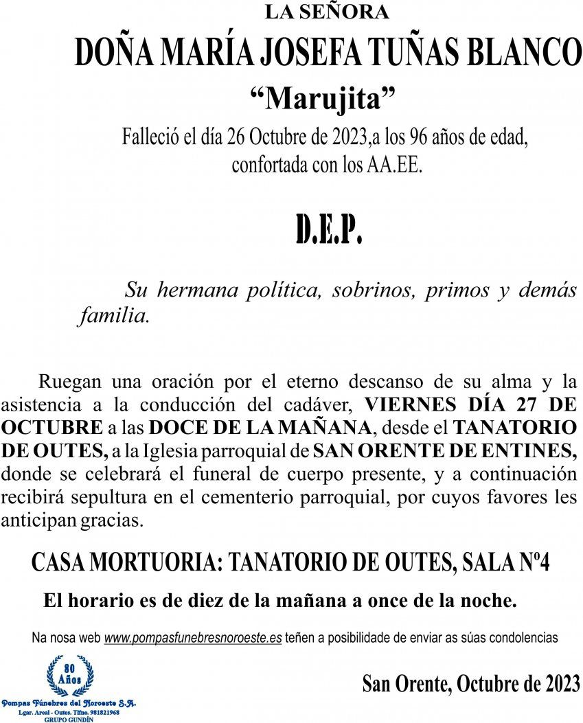 10 23 Esquela María Josefa Tuñas Blanco