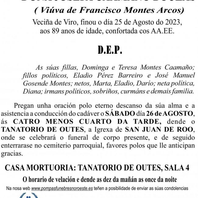 23 08 ESQUELA GALEGO  Josefa Caamaño Bouzas