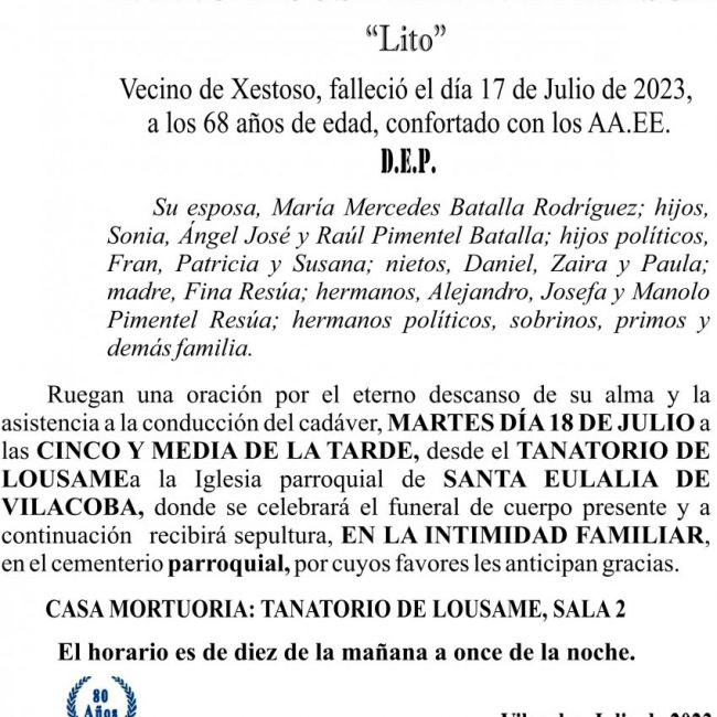 07 23 Esquela, Ángel José Pimentel Resúa