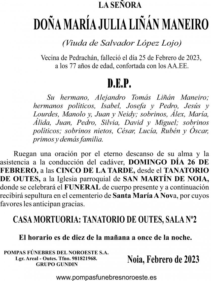 23 02  ESQUELA   María Julia Liñán Maneiro
