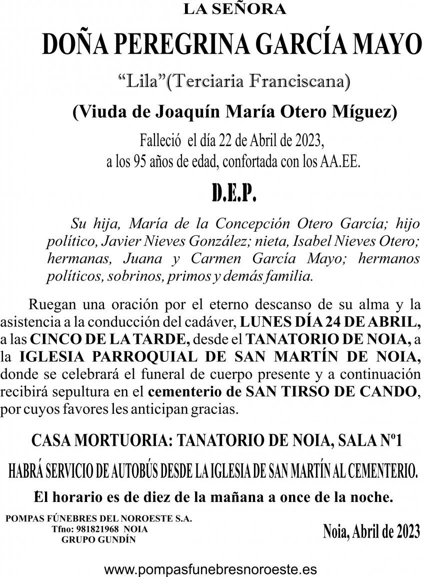 23 04 ESQUELA    Peregrina García Mayo