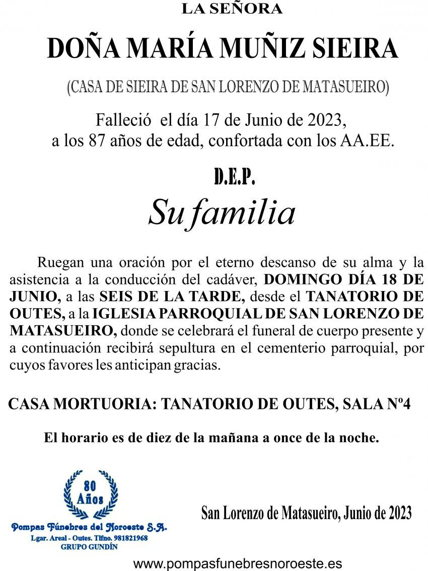 23 06 ESQUELA    MARIA MUÑIZ SIEIRA