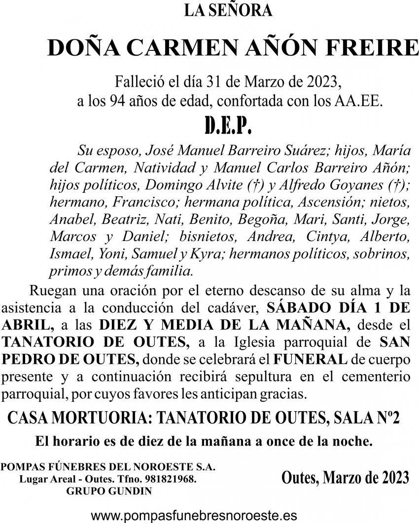 23 03 ESQUELA   Carmen Añón Freire