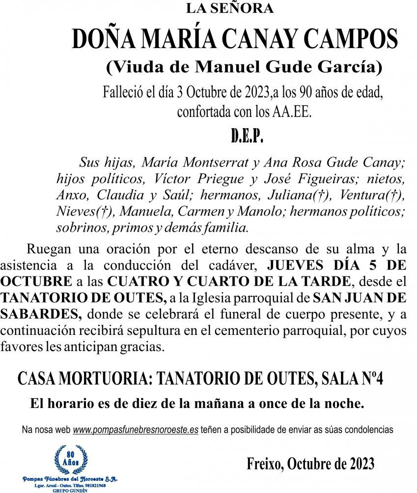 10 23 Esquela María Canay Campos