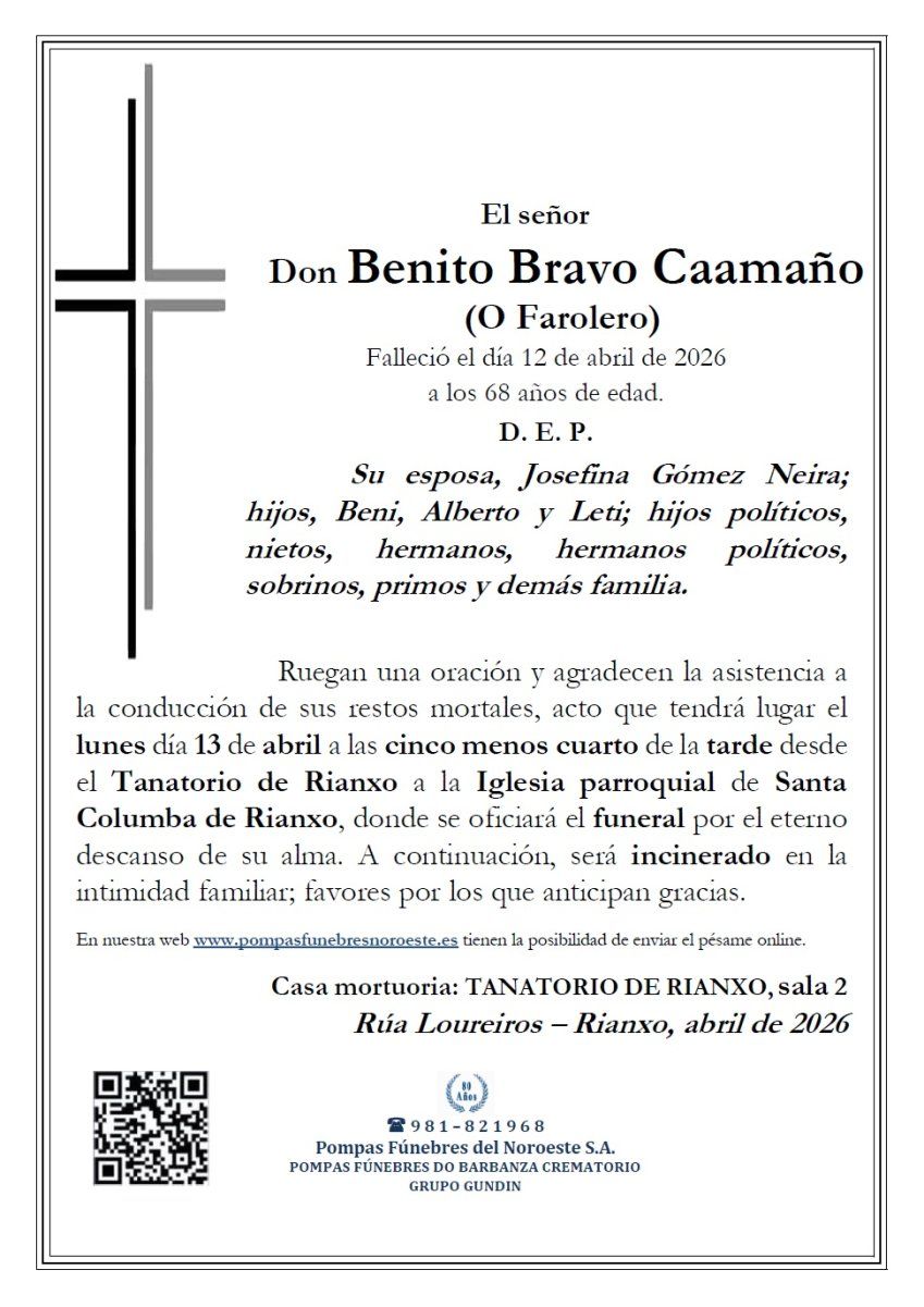 Esquela Benito Bravo