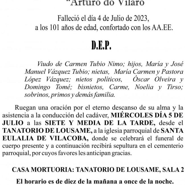 23 07 Esquela, Arturo Vázquez Costa