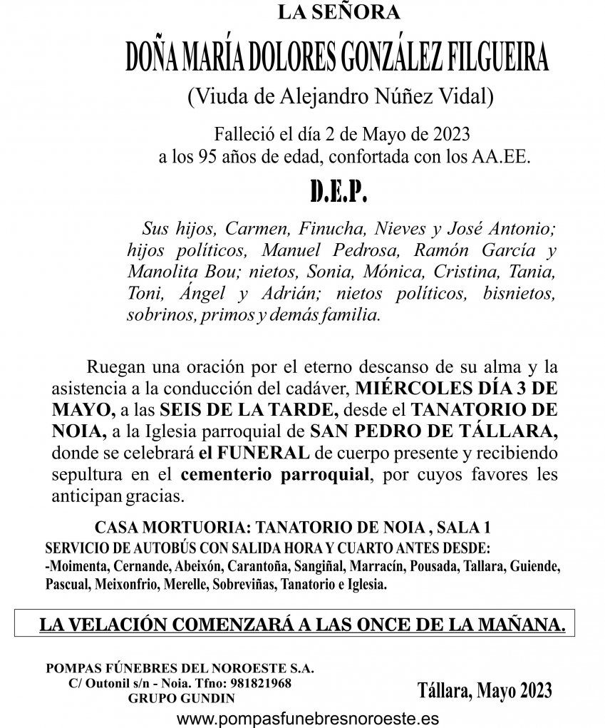 23 05 Esquela María Dolores González Filgueira