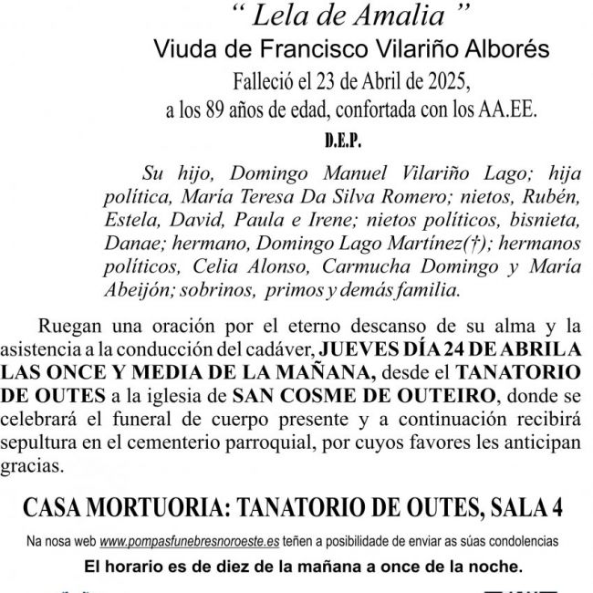 ESQUELA 2025  MANUELA LAGO MARTÍNEZ