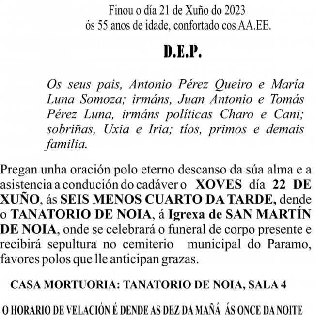 ESQUELA GALEGO  francisco jose perez luna