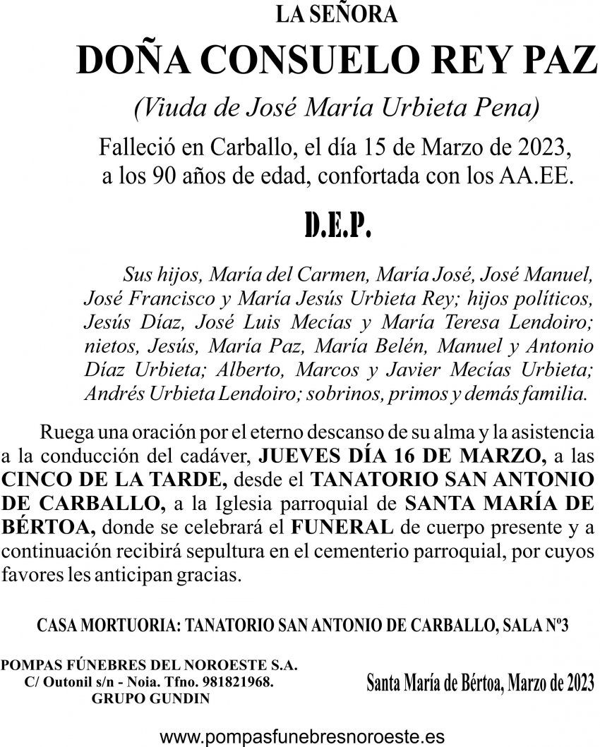 23 03  ESQUELA   Consuelo Rey Paz
