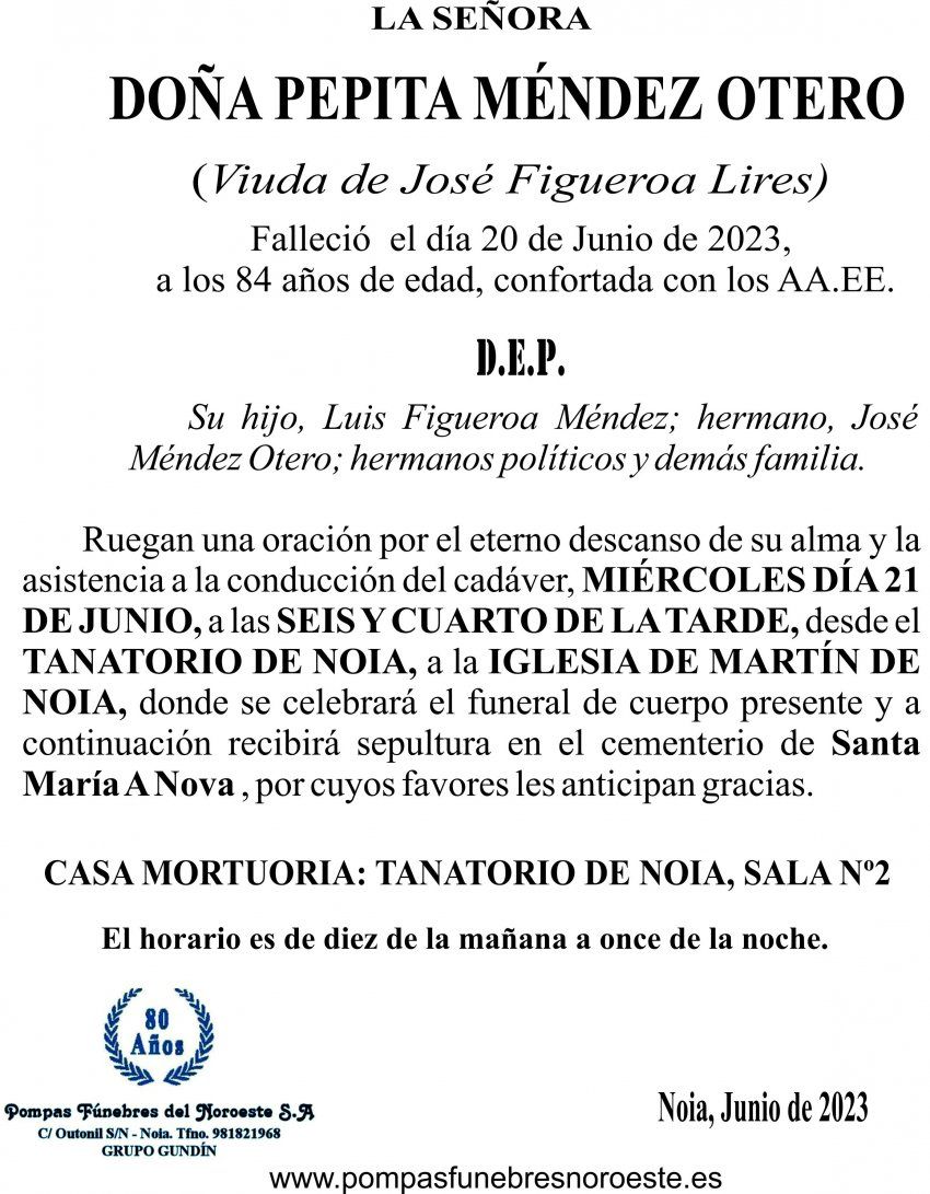 23 06 ESQUELA    Pepita Méndez Otero