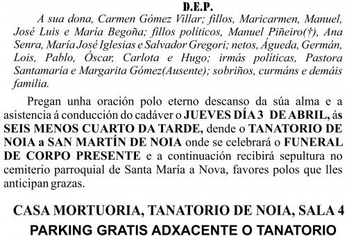 ESQUELA  EN GALEGO 2025 manuel gomez costa