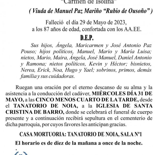 23 05 ESQUELA    Carmen Pouso Ferreiro