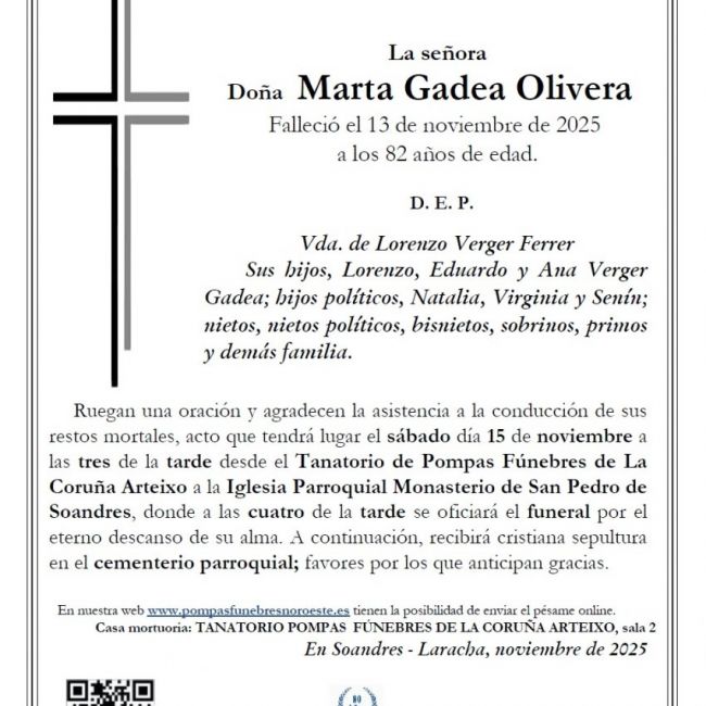 Esquela Marta Gadea Olivera