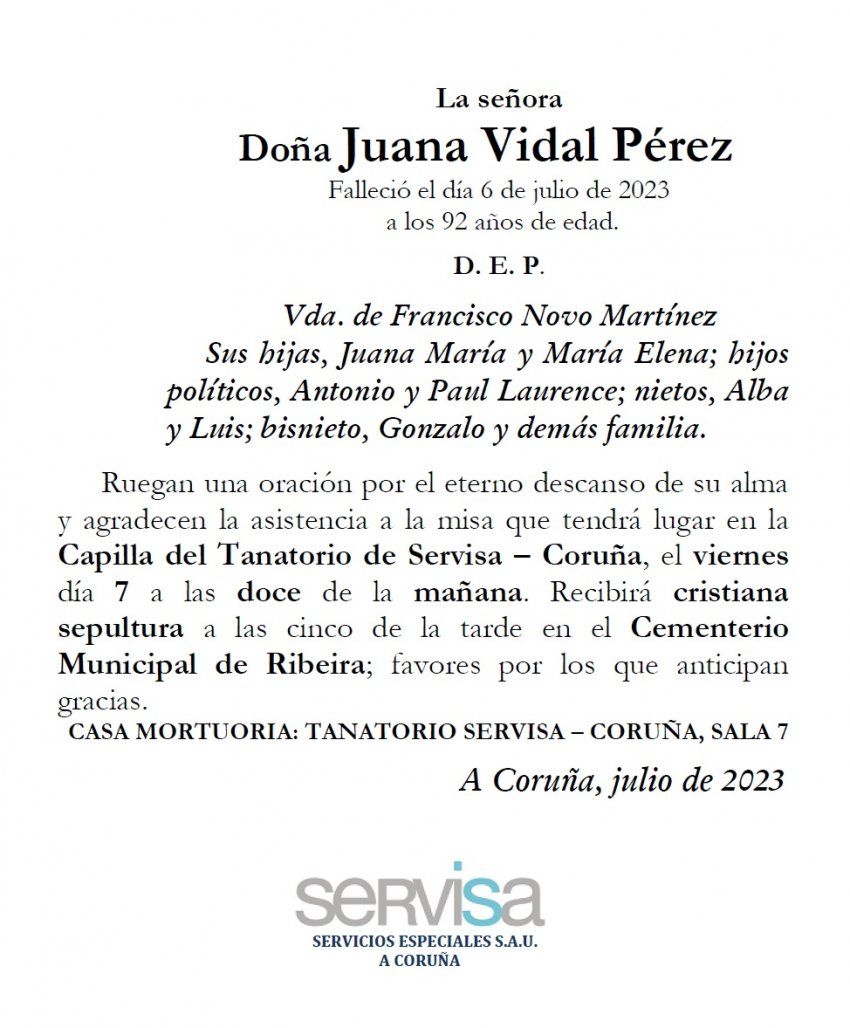 Vidal Perez, Juana