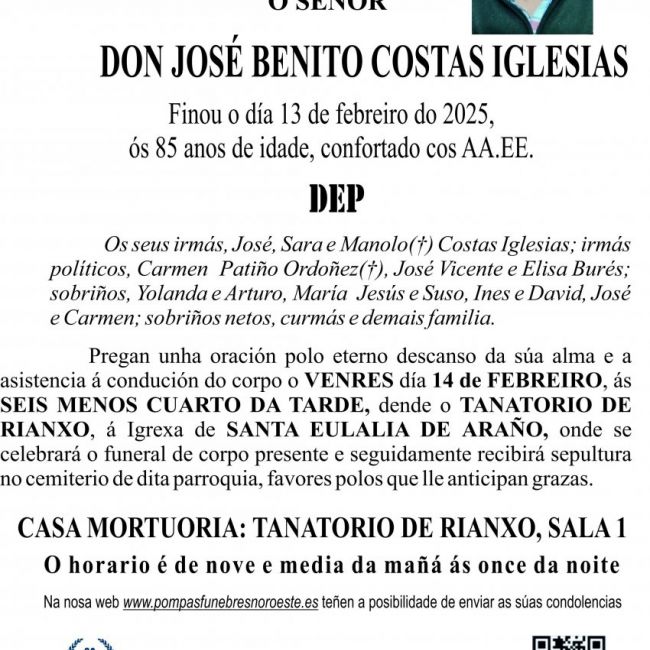 ESQUELA GALEGO 2025  jose benito costas iglesias