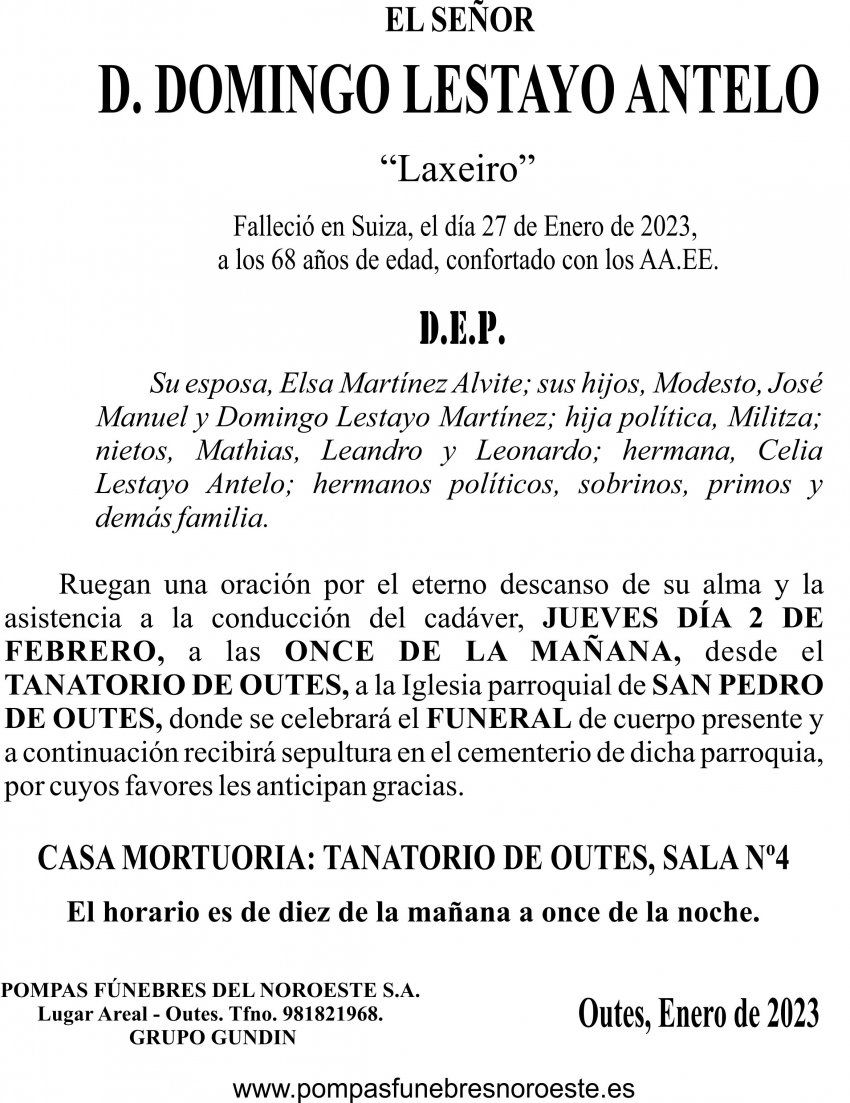 23 01 ESQUELA   Domingo Lestayo Antelo