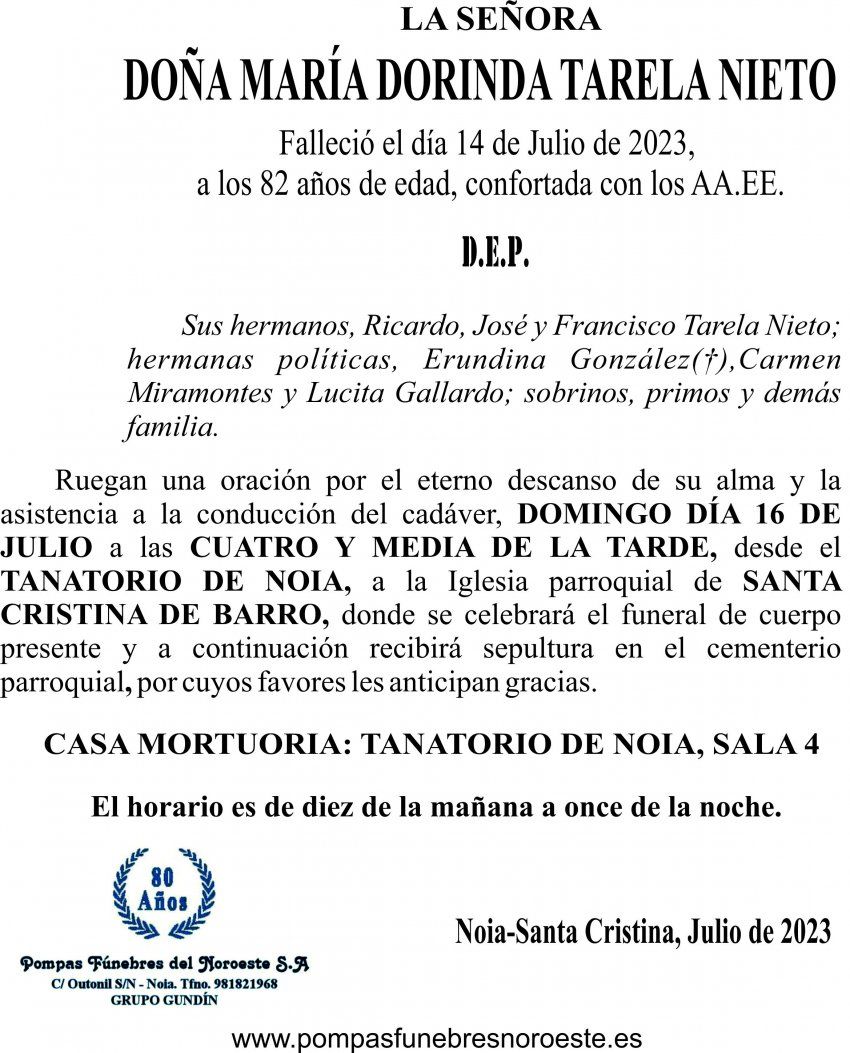 07 23 Esquela, Maria Dorinda Tarela Nieto