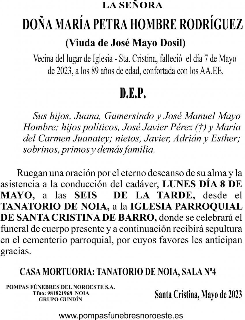 23 05 ESQUELA    María Petra Hombre Rodríguez