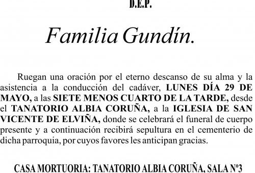 23 05 ESQUELA    Felisa Bermúdez Blanco (A Coruña)