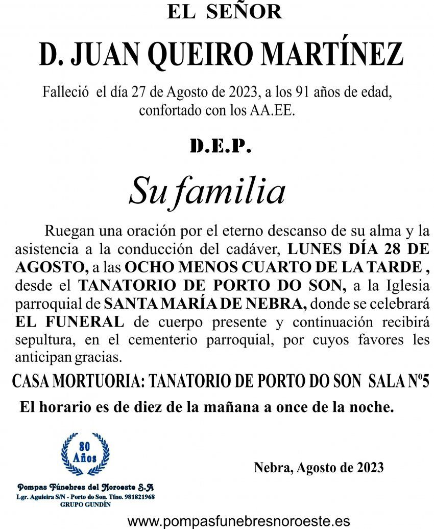 ESQUELA  JUAN QUEIRO MARTÍNEZ