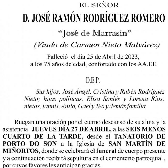 ESQUELA 23, José Ramón Rodríguez Romero