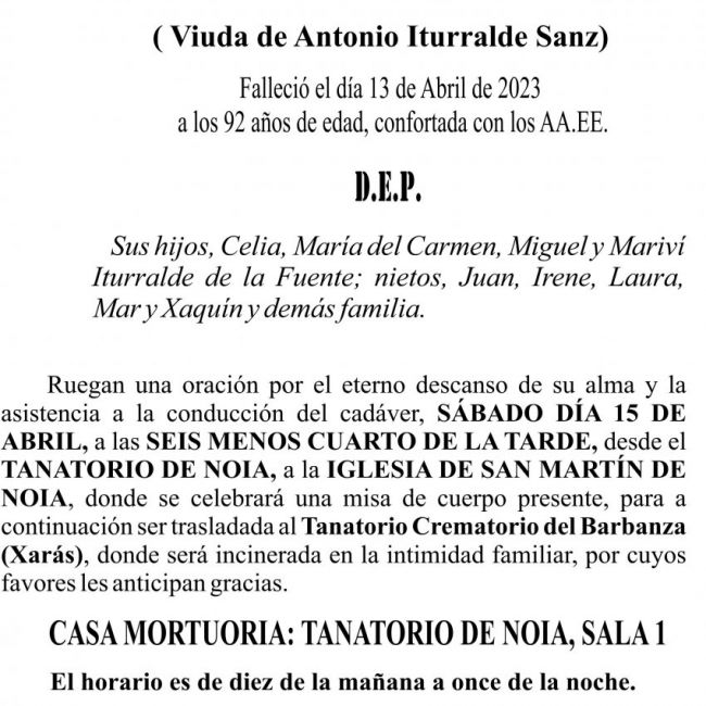 22 ESQUELA Celia de la Fuente Pascual