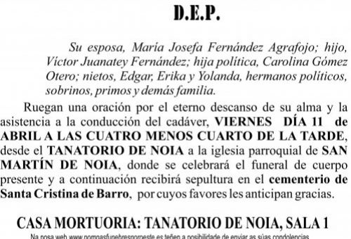 Esquela  2025 Víctor MAnuel Juanatey Sanluis