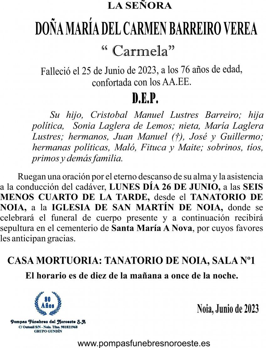 23 06 ESQUELA    María del Carmen Barreiro Verea