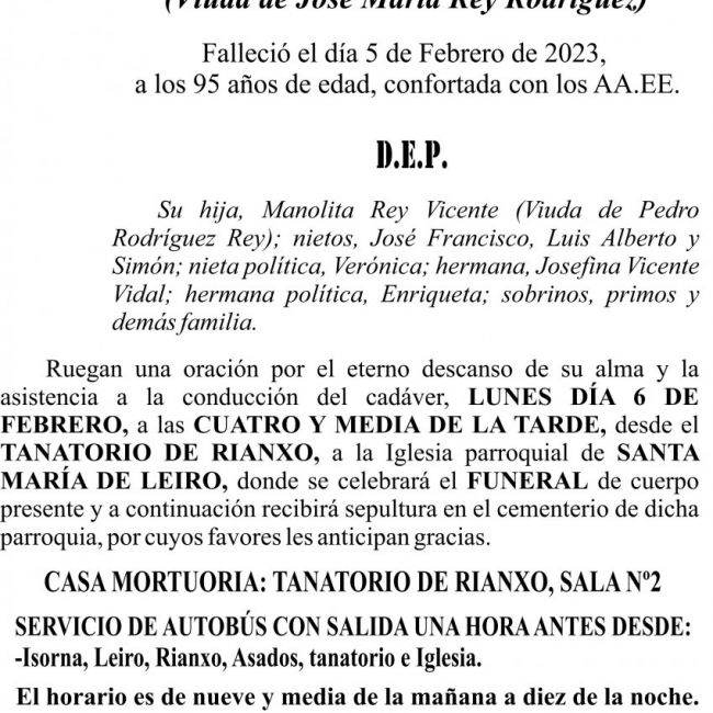 2023 ESQUELA  Valentina Vicente Vidal   Rianxo