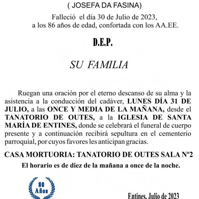 23 07 ESQUELA    Josefina Caamaño González
