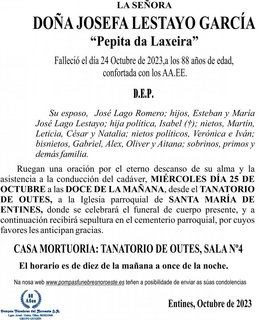 10 23 Esquela Josefa Lestayo García