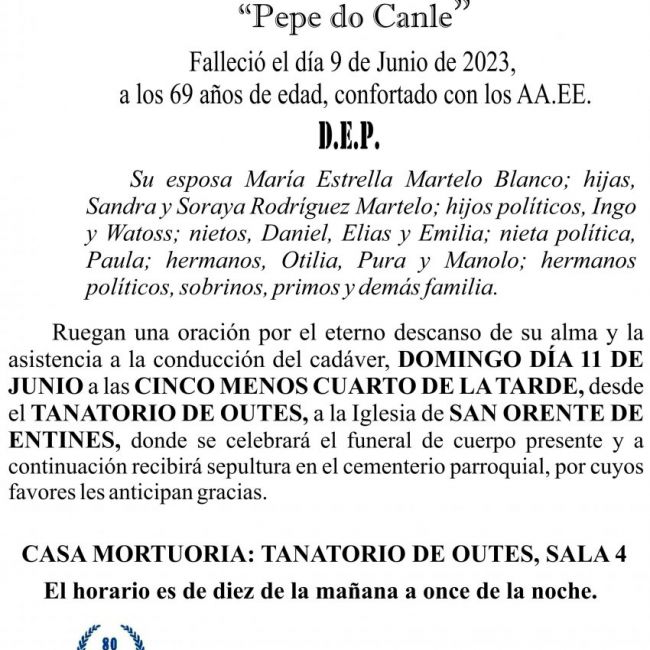 Esquela, José Rodríguez Fernández