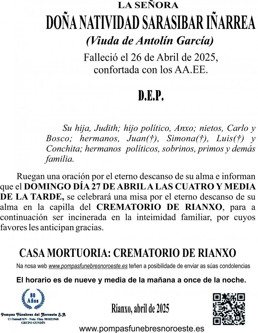 ESQUELA 2025   Natividad Sarasibar