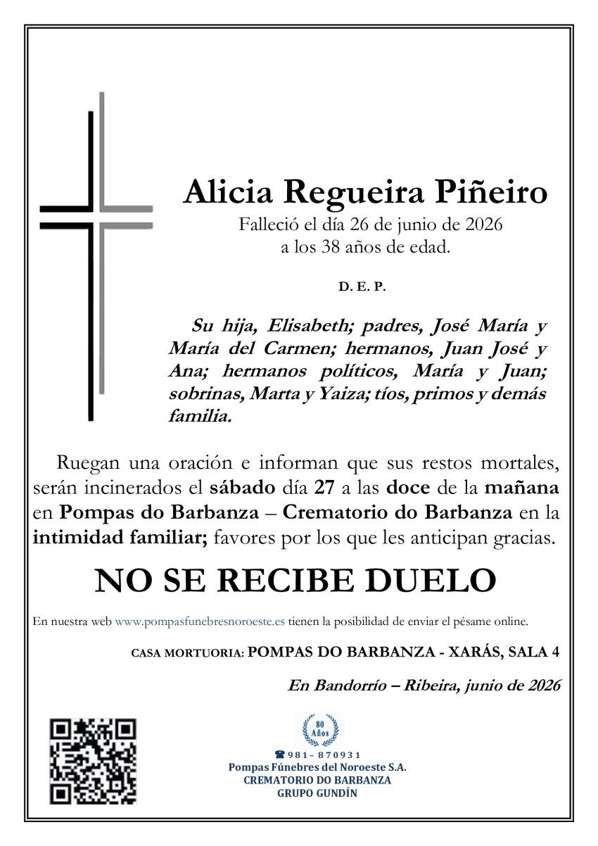 ESQUELA joven Alicia Regueira Piñeiro