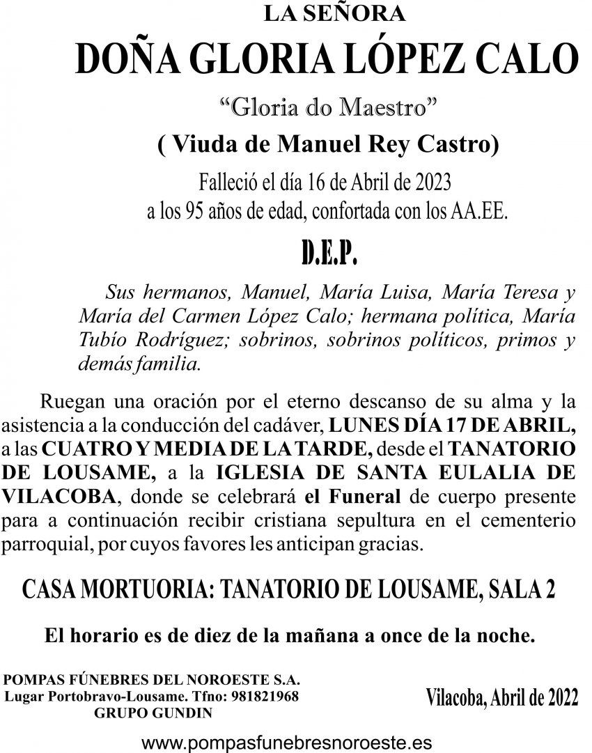22 ESQUELA Gloria Lopez Calo