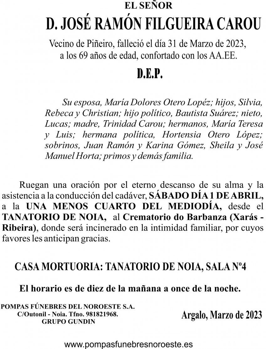Esquela José Ramón Filgueira Carou