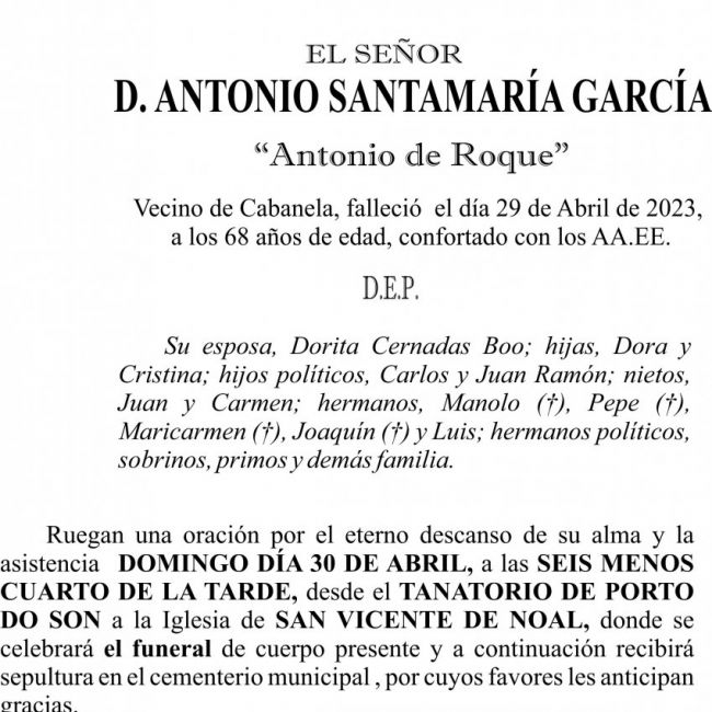 ESQUELA 23, Antonio Santamaría García
