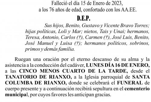 23 01 ESQUELA   Baldomero Bravo Caamaño