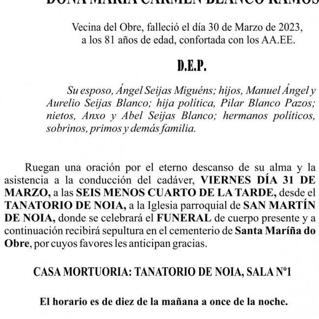 23 03 ESQUELA   María Carmen Blanco Ramos