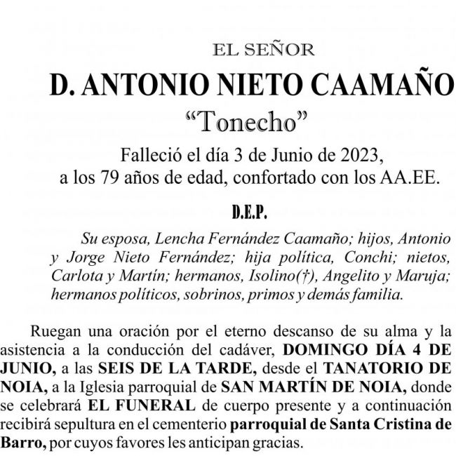 Esquela de Antonio Nieto Caamaño